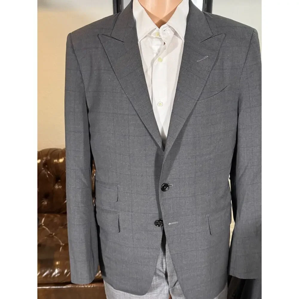 Tom Ford Charcoal Windowpane Blazer Sport Jacket 48C 38S US Peak Lapels O'Connor
